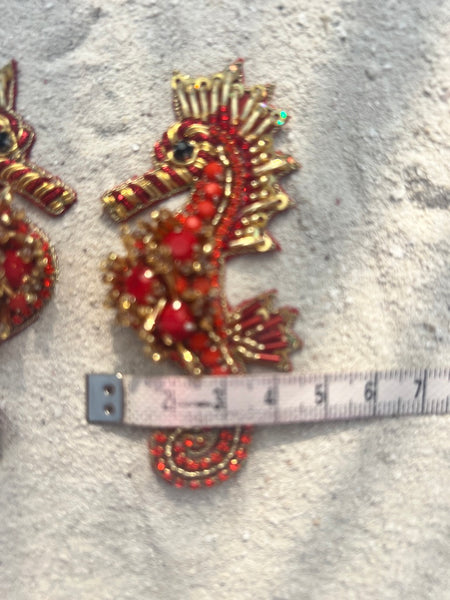 Ohrringe Seepferd rot & gold