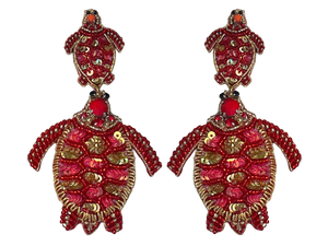 Ohrringe Turtle rot & gold