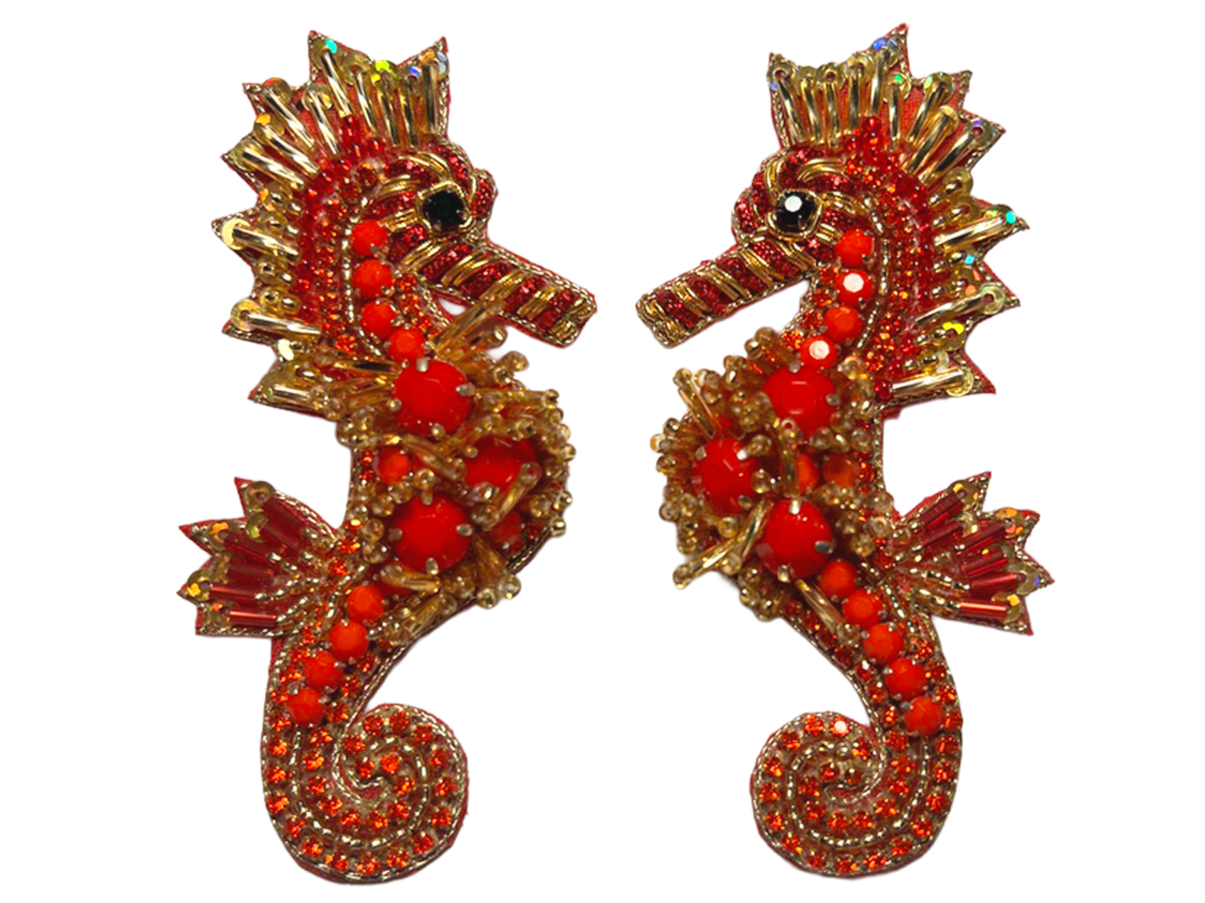 Ohrringe Seepferd rot & gold