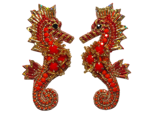 Ohrringe Seepferd rot & gold