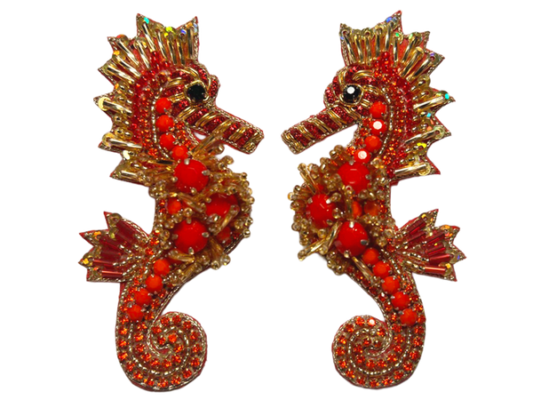 Ohrringe Seepferd rot & gold