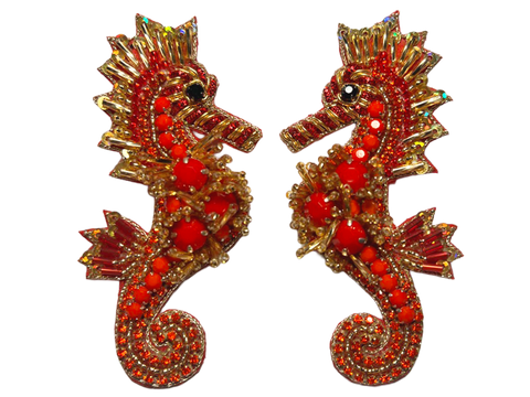 Ohrringe Seepferd rot & gold